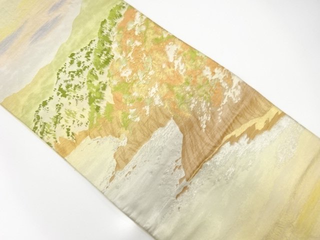 JAPANESE KIMONO / ANTIQUE LANDSCAPE PATTERN WOVEN FUKURO OBI (MATERIAL